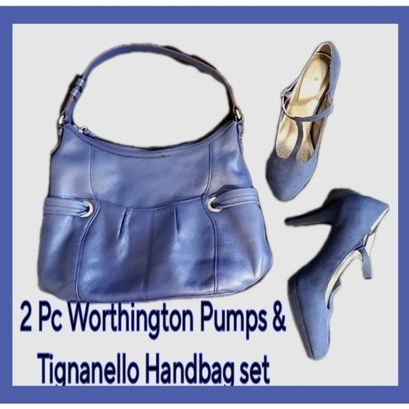 Tignanello Handbags - 2 PC SET Tignanello Blue Leather  Handbag & Worthington Suede Blue Pumps Sz 10